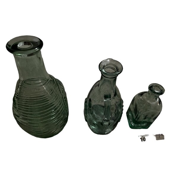 Vintage Libbey Green Glass Bottles Set Of 3 With Nautical & Leaf Motifs  Decorat - Picture 13 of 13